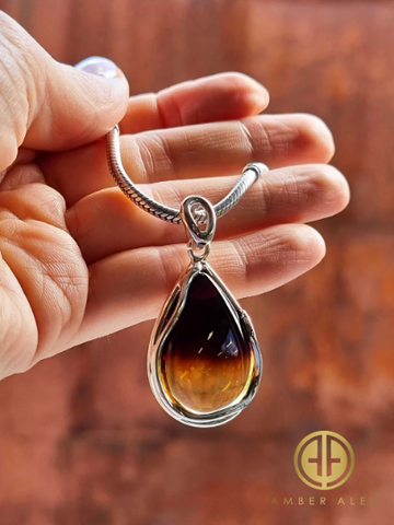 Gradient Amber Drop Shape Pendant Sterling Silver