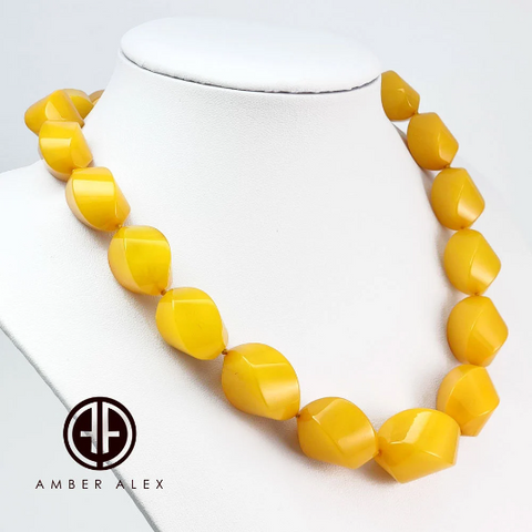 Antique Amber Twisted Olive Beads Necklace 14k Gold Plated