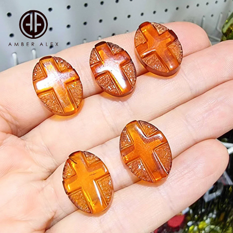 Cognac Amber Carved Cross Cabochon