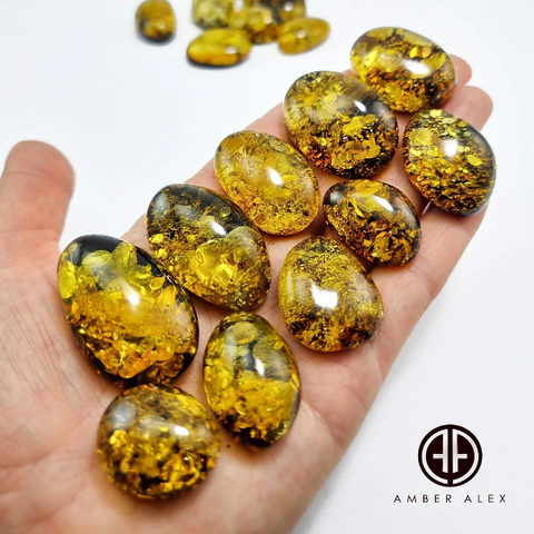 "Earth Stone" Green Amber Free Shape Cabochons