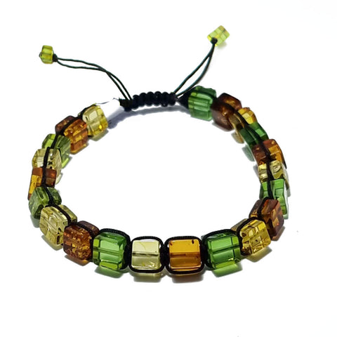 Multi-Color Amber Cube Beads Adjustable Bracelet