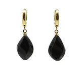 Black Amber Flame Dangle Earrings 14K Gold Plated - Amber Alex Jewelry