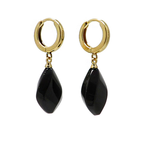 Black Amber Flame Dangle Earrings 14K Gold Plated - Amber Alex Jewelry