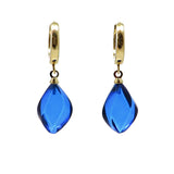 Blue Amber Flame Dangle Earrings 14K Gold Plated