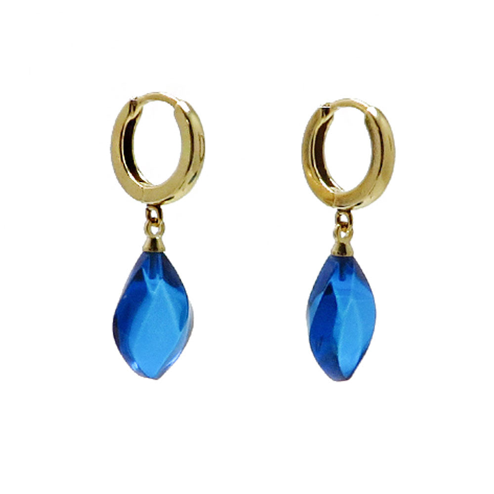 Blue Amber Flame Dangle Earrings 14K Gold Plated - Amber Alex Jewelry
