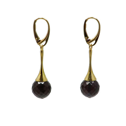 Cherry Amber Round Bead Dangle Earrings 14K Gold Plated - Amber Alex Jewelry