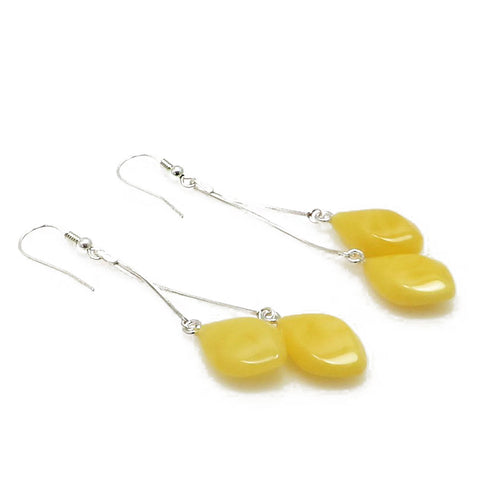 Milky Amber Drop Dangle Earrings Sterling Silver - Amber Alex Jewelry