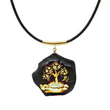 Engraved Amber Slab Pendant & Leather Necklace - Amber Alex Jewelry