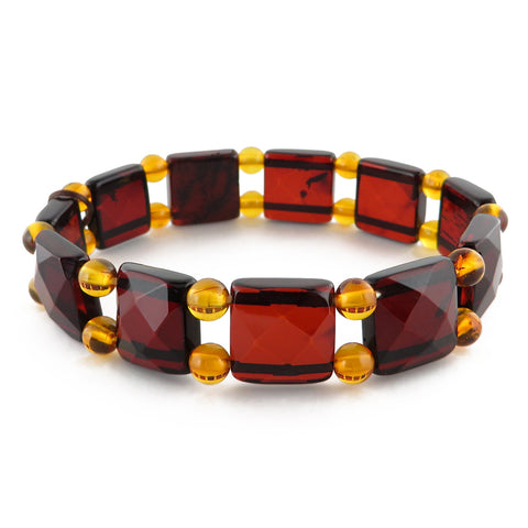 Cherry Amber Square Faceted Beads Stretch Bracelet - Amber Alex Jewelry