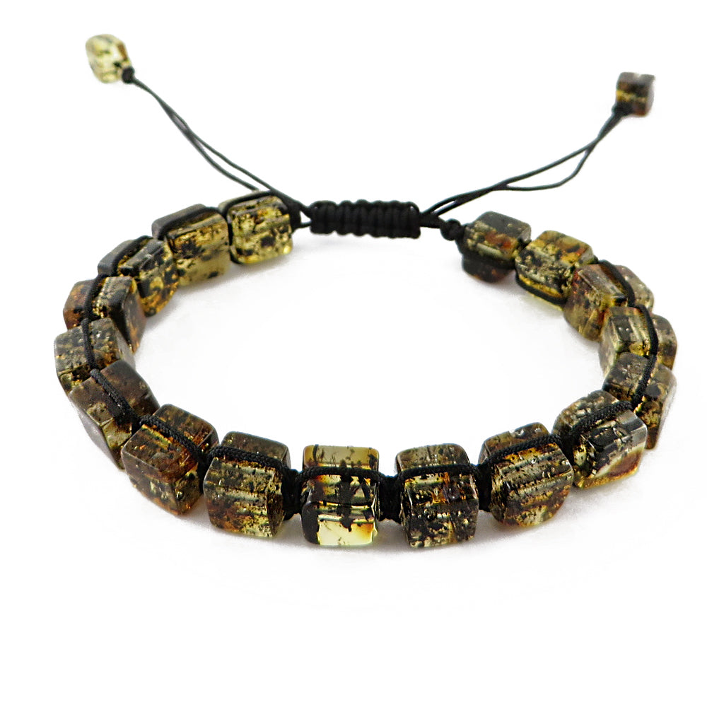 Fossil color Amber Cube Beads Adjustable Bracelet - Amber Alex Jewelry