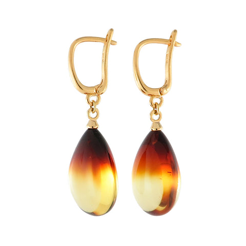 Gradient Amber Drop Dangle Earrings 14K Gold Plated - Amber Alex Jewelry