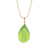 Green Amber Drop Pendant & Chain Necklace 14K Gold Plated