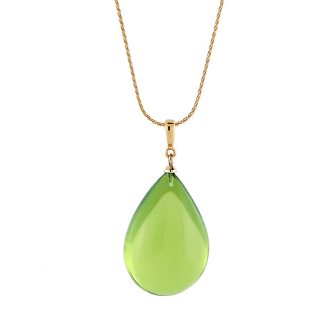 Green Amber Drop Pendant & Chain Necklace 14K Gold Plated - Amber Alex Jewelry