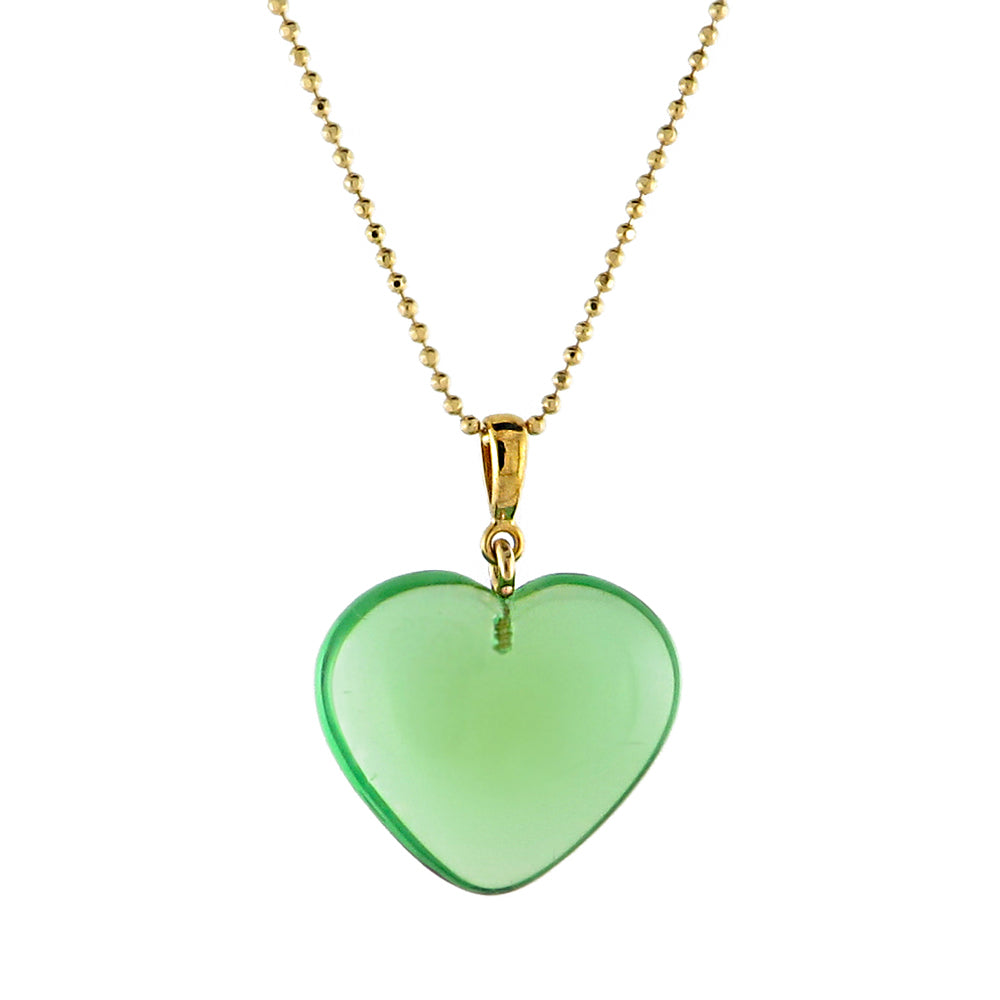 Green Amber Heart Pendant & Chain Necklace 14K Gold Plated - Amber Alex Jewelry