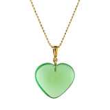 Green Amber Heart Pendant & Chain Necklace 14K Gold Plated