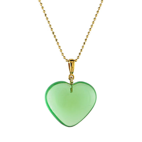 Green Amber Heart Pendant & Chain Necklace 14K Gold Plated - Amber Alex Jewelry