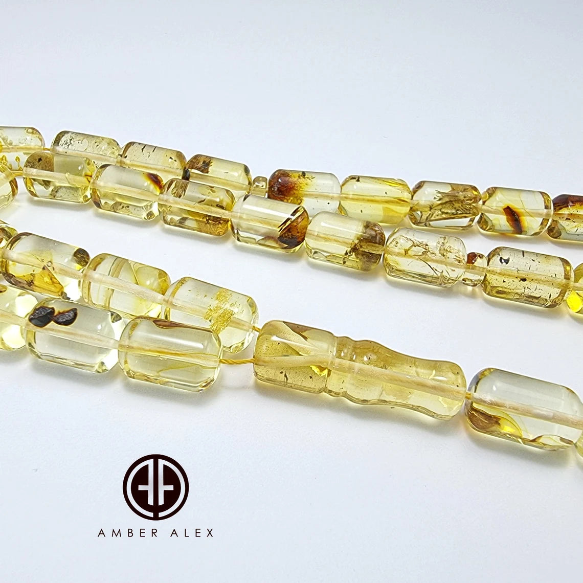 Transparent With Fossil Amber Barrel 9mm Islamic Prayer Beads
