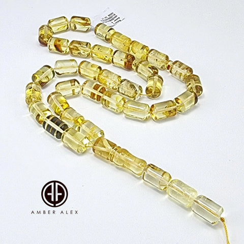 Transparent With Fossil Amber Barrel 9mm Islamic Prayer Beads