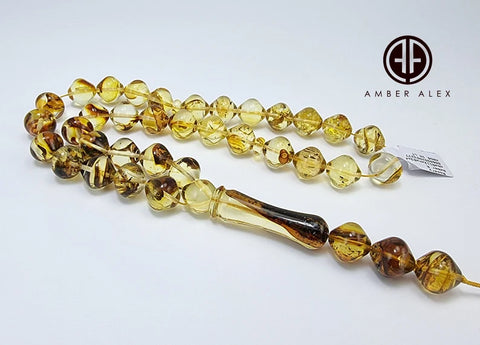 Transparent With Fossil  Amber Istanbul Cut Islamic Prayer Beads