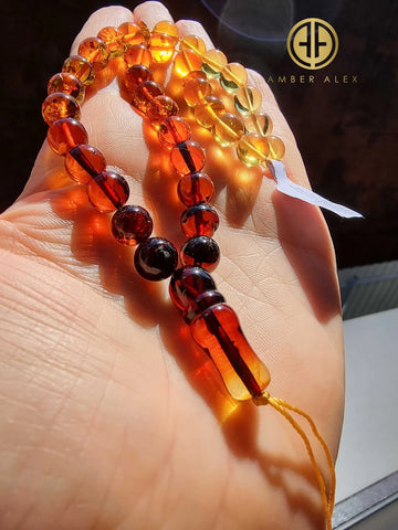 Gradient Amber Round Shape 8.5 mm Islamic Prayer Beads