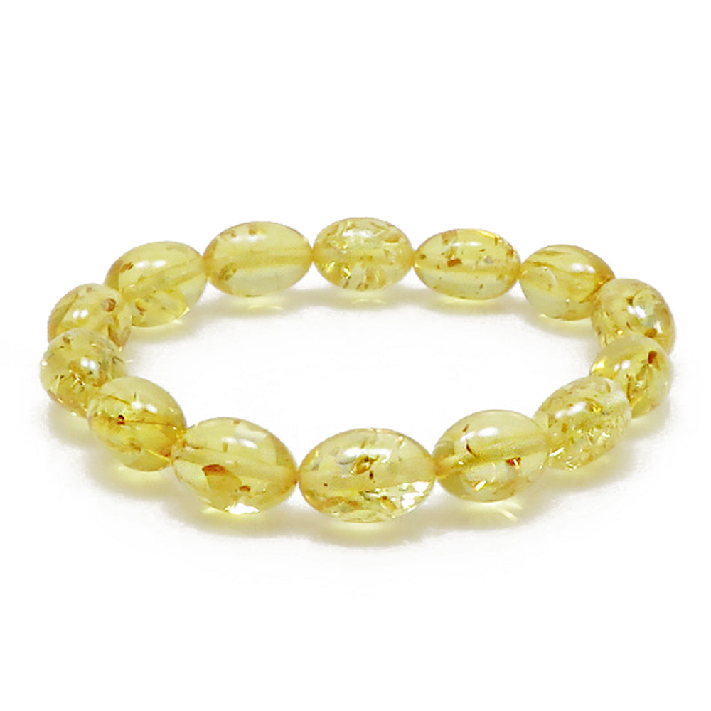 Lemon Amber Olive Beads Stretch Bracelet - Amber Alex Jewelry