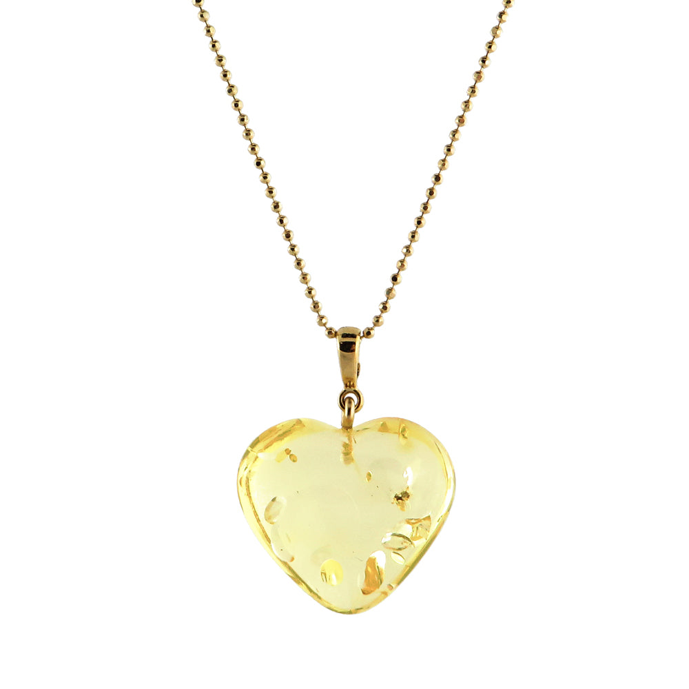 Lemon Amber Heart Pendant & Chain Necklace 14K Gold Plated - Amber Alex Jewelry