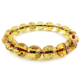 Lemon with Dark Flakes Amber Olive Beads Stretch Bracelet - Amber Alex Jewelry