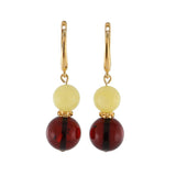 Milky and Cherry Amber Round Dangle Earrings 14K Gold Plated - Amber Alex Jewelry