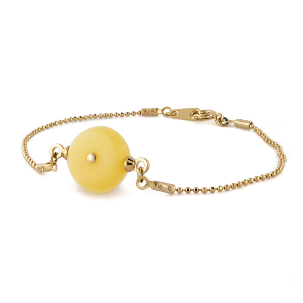 Milky Amber Charm Bead Chain Bracelet 14K Gold Plated - Amber Alex Jewelry
