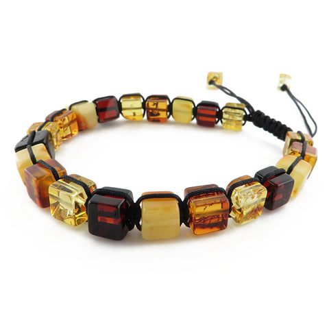 Multi-Color Amber Cube Beads Adjustable Bracelet - Amber Alex Jewelry