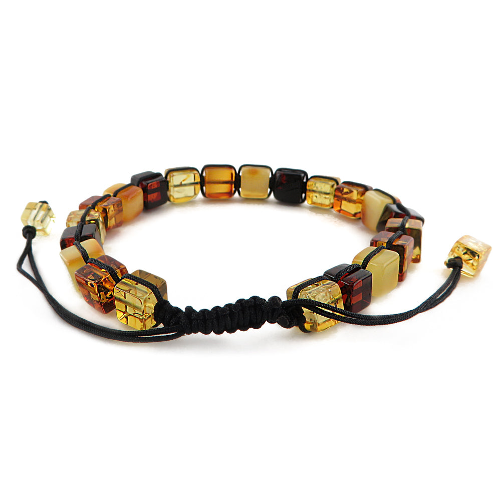 Multi-Color Amber Cube Beads Adjustable Bracelet - Amber Alex Jewelry