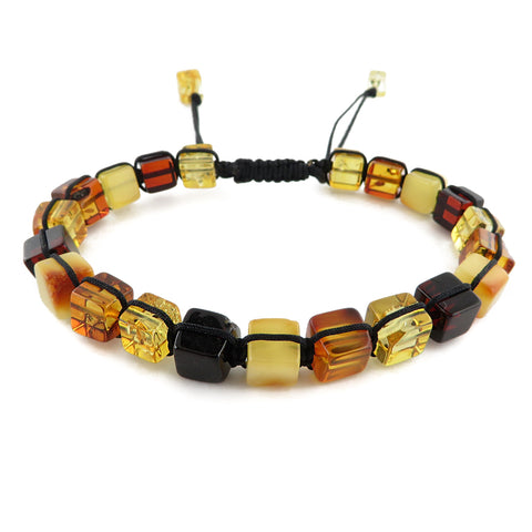 Multi-Color Amber Cube Beads Adjustable Bracelet - Amber Alex Jewelry