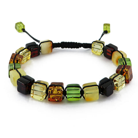 Multi-Color Amber Cube Beads Adjustable Bracelet - Amber Alex Jewelry