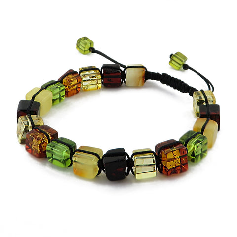 Multi-Color Amber Cube Beads Adjustable Bracelet - Amber Alex Jewelry