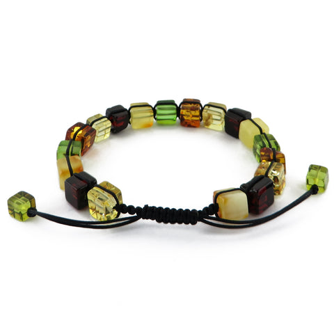 Multi-Color Amber Cube Beads Adjustable Bracelet - Amber Alex Jewelry