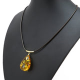 Cognac Amber Drop Pendant & Leather Necklace - Amber Alex Jewelry