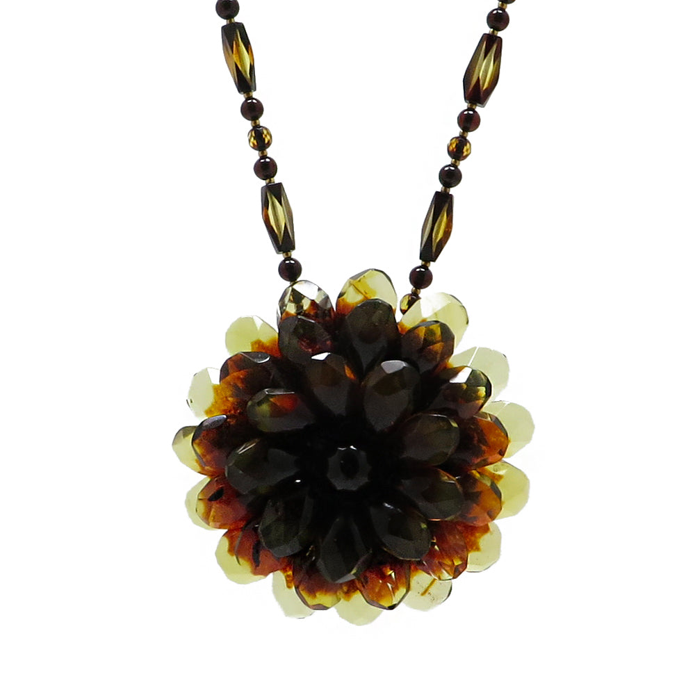 Gradient Amber Flower Necklace - Brooch - Amber Alex Jewelry