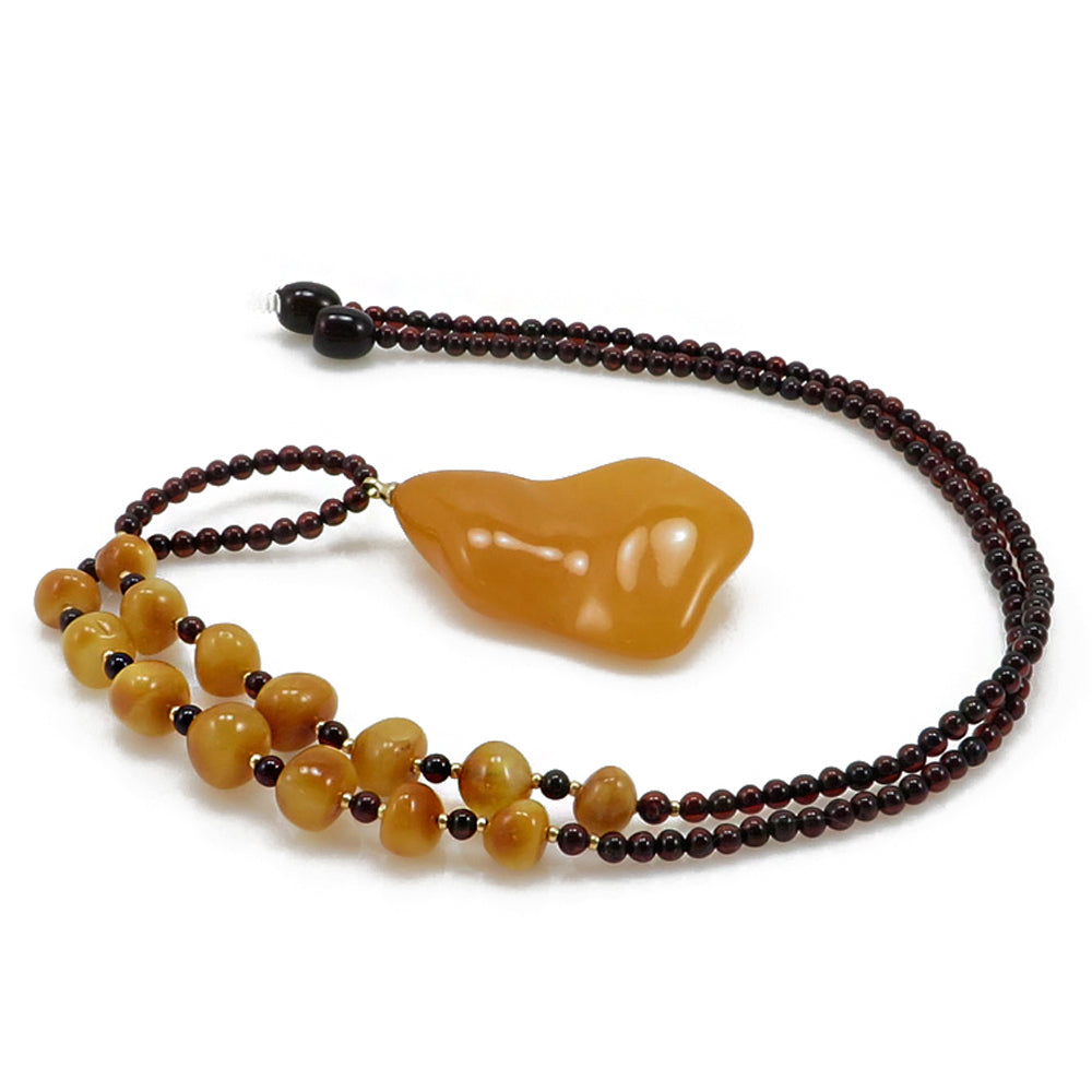 Antique Amber Wave Pendant Beaded Necklace - Amber Alex Jewelry