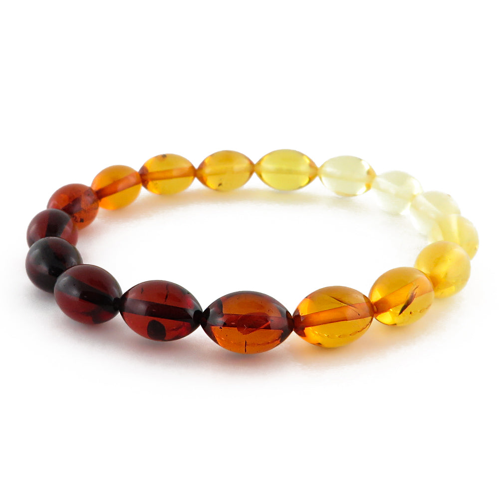 Rainbow Amber Olive Beads Stretch Bracelet - Amber Alex Jewelry