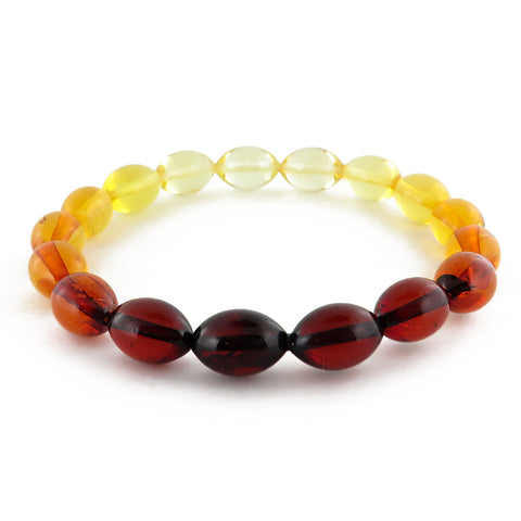 Rainbow Amber Olive Beads Stretch Bracelet - Amber Alex Jewelry