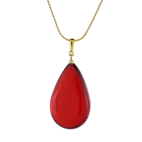 Blue Amber Drop Pendant & Chain Necklace 14K Gold Plated - Amber Alex Jewelry