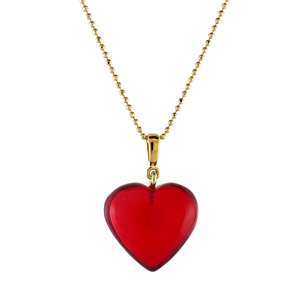 Red Amber Heart Pendant & Chain Necklace 14K Gold Plated - Amber Alex Jewelry