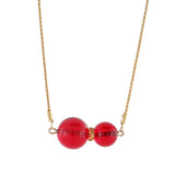 Red Round Beads Chain Necklace 14K Gold Plated