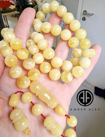 Yellow With White Amber Round Shape 12 mm Islamic Prayer