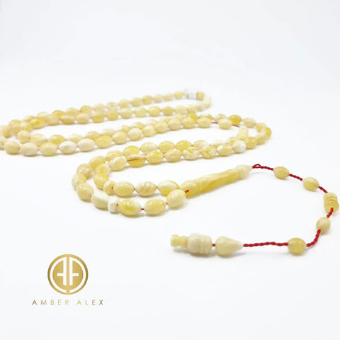 White With Yellow Amber Olive Shape 6.5 mm Islamic Prayer Beads