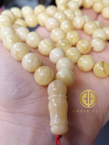 Yellow With White Amber Round Shape 11mm Islamic Prayer Beads