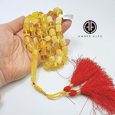 Yellow Cloudy Amber Barrel Shape 10.5 mm Islamic Prayer