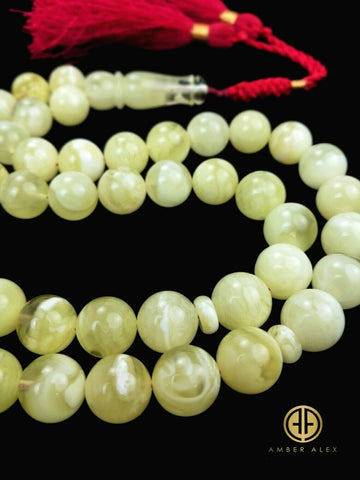 Yellow With White Amber Round Shape 11mm Islamic Prayer Beads