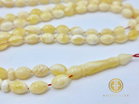 White With Yellow Amber Olive Shape 6.5 mm Islamic Prayer Beads