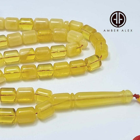 Yellow Cloudy Amber Barrel Shape 10.5 mm Islamic Prayer